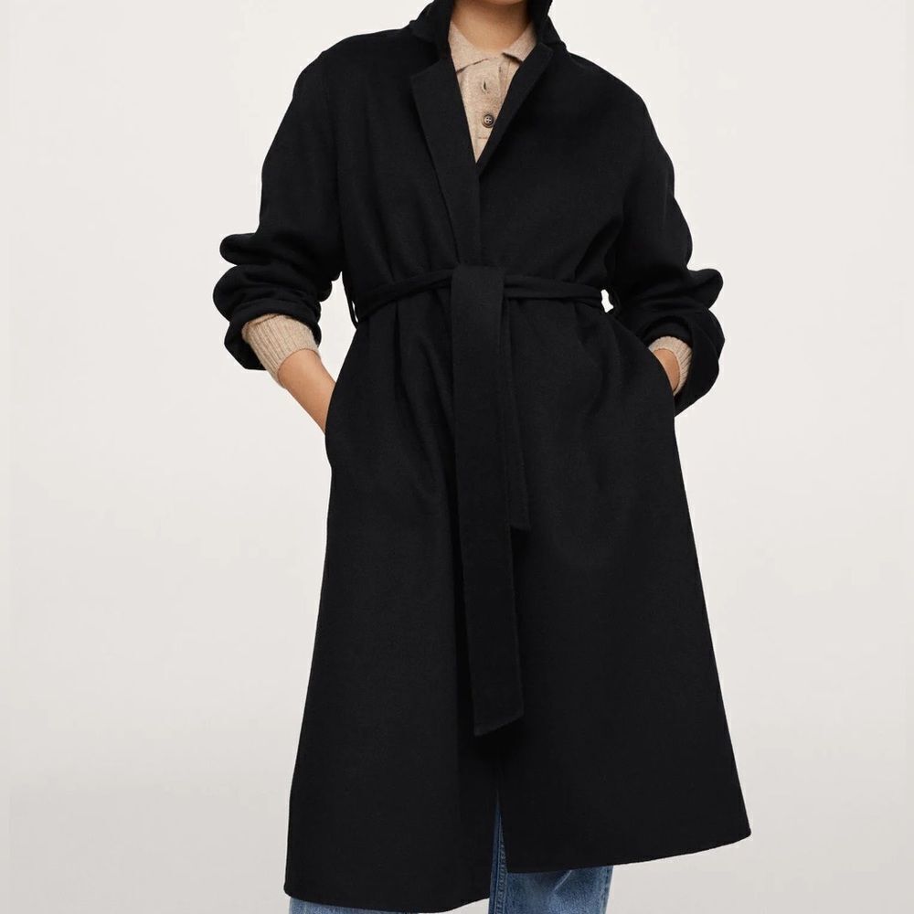 Mango Handmade Wool Blend Coat Black New - Picture 8 of 11
